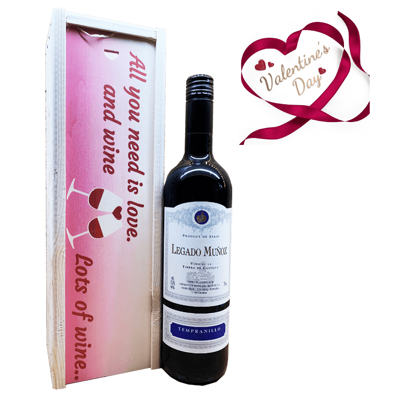 Legado Munoz Tempranillo Valentine in wooden case with sliding lids