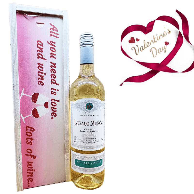 Legado Munoz Macabeo Verdejo Valentine in wooden box with sliding cover